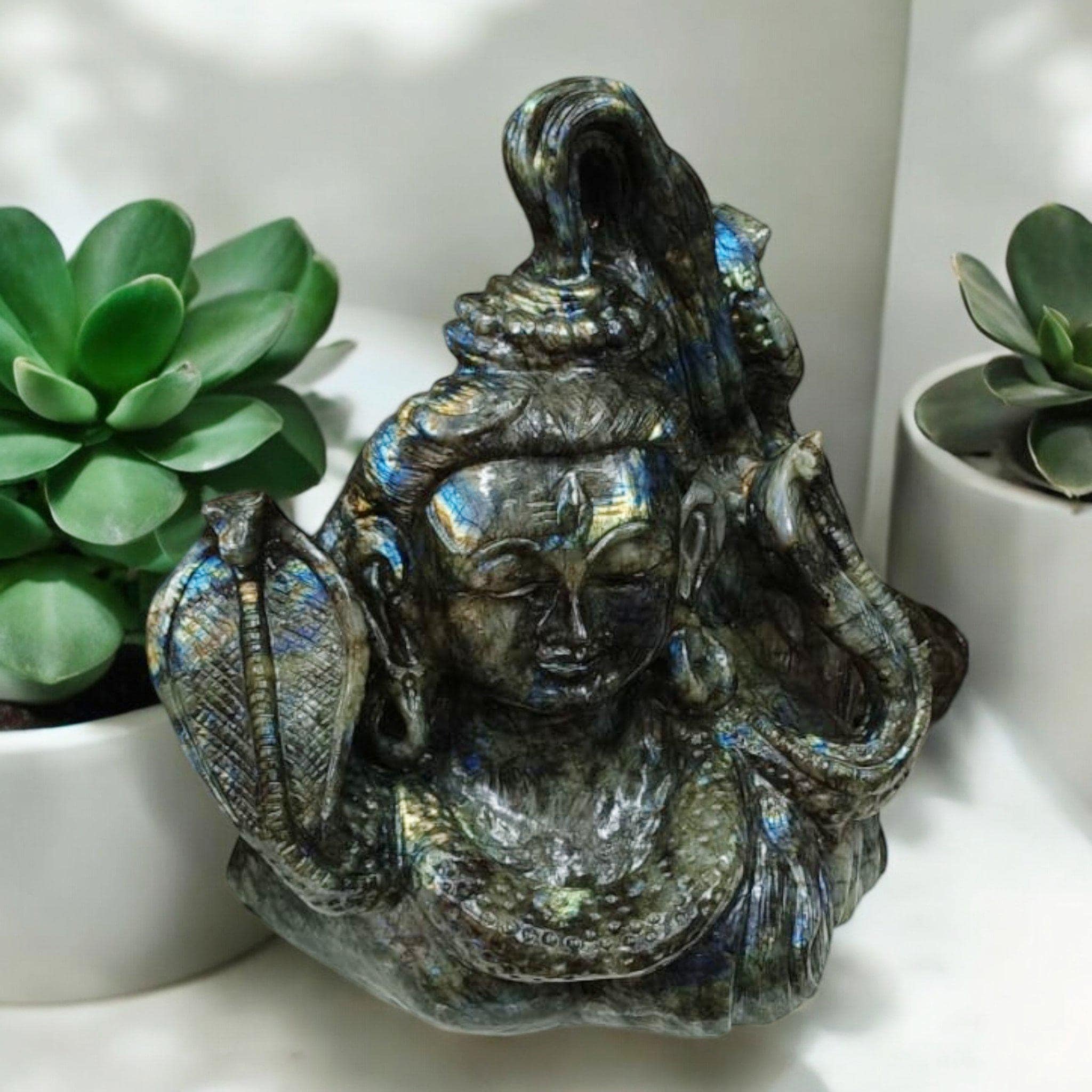 ラブラドライトのシヴァ神像：手作りのヒンドゥー教瞑想装飾 - Etsy 日本