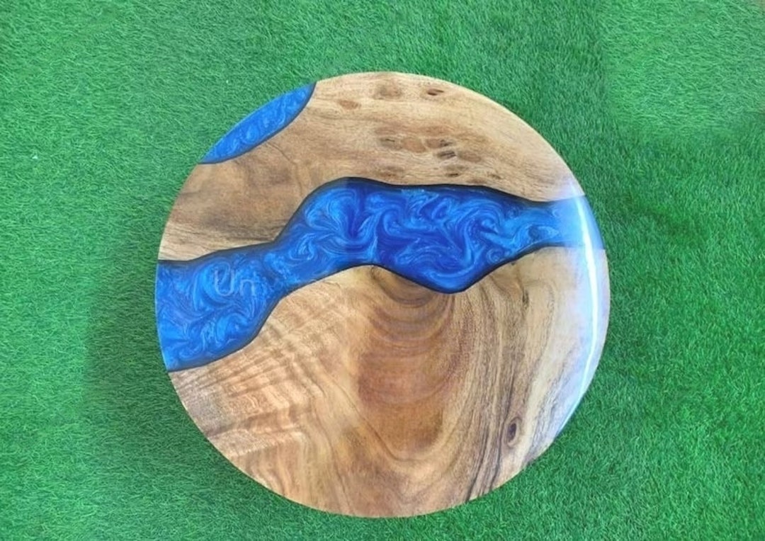 Blue Round Coffee Table End Table Epoxy Dining Table Center Etsy