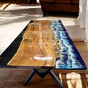 Ocean Resin Coffee Table: Wood & Epoxy, Handmade Custom Table