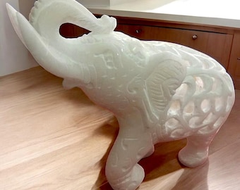 象の石彫刻 大理石 大理石の象の像 装飾置物 動物愛好家へのホームデコレーションギフト