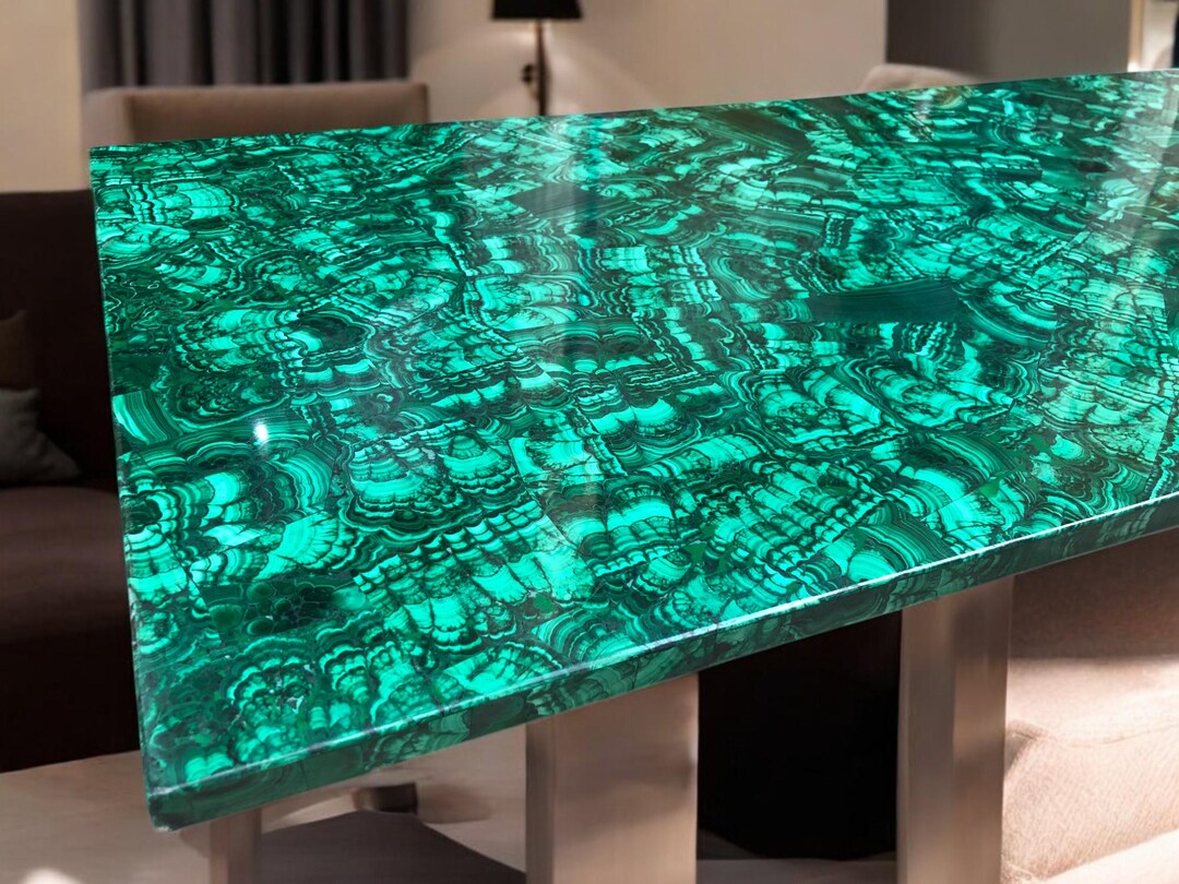 Handmade Malachite Crystal Dining Table Top: Gemstone Inlay, Luxury ...
