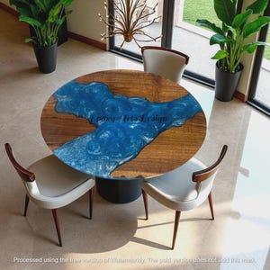 Blue Epoxy Resin Wood Table Top Coffee Table for Living Room Modern Dining Table Furniture Decor