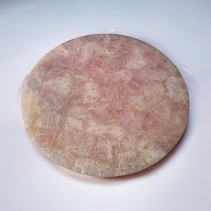 Round End SIde Table Top for Patio Decor Made Of Natural Pink Rose Quartz Gemstone