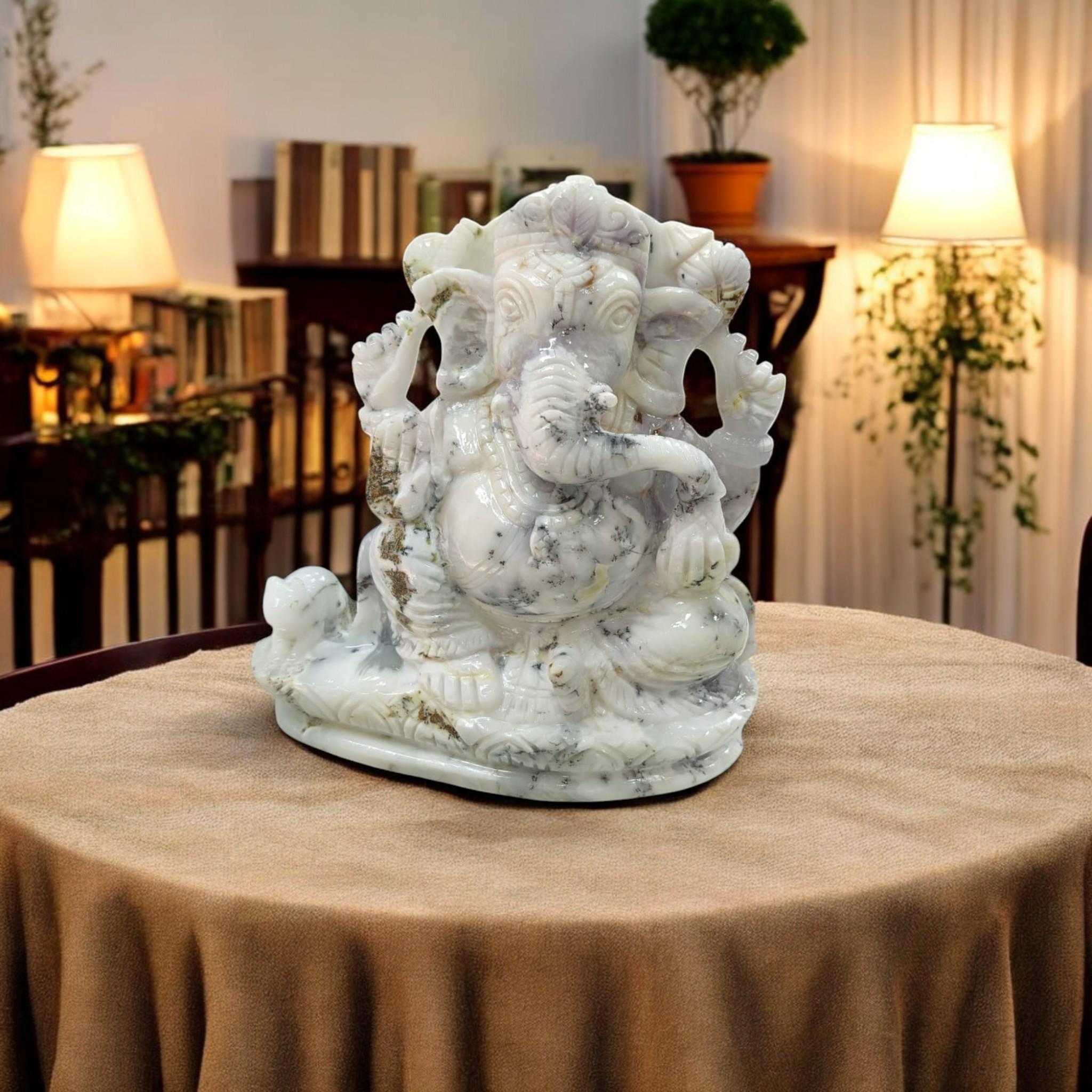 デンドライト宝石ガネーシャ像アンティーク手彫りガンパティアイドル