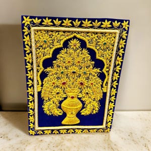 Wall Hanging Tapestry Jewel Carpet | Hand Embroidery Zardozi Art | Silk Embroidery Panel | Indian Needle & Thread Crafts