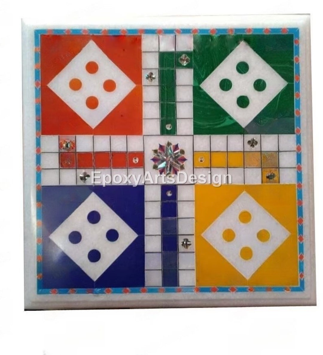 White Marble Ludo Board Game Beautiful Handmade Art Semi Etsy