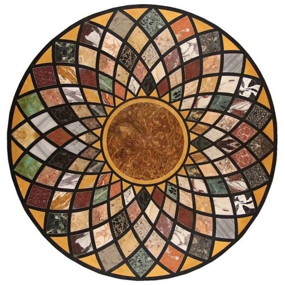 Black Marble Restaurant Coffee Table Precious Mosaic Gemstone Home - Main Image