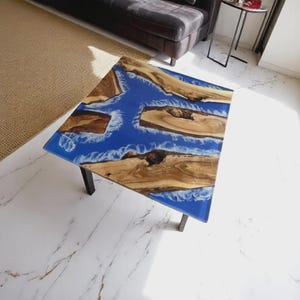 Square Epoxy Table Top | Resin Wood Table | Blue River Table | Coffee Table | Dining Table | Handmade Wood Furniture | Center Table Handmade