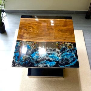 Ocean Blue River Epoxy Table, Resin Coffee Table, Wood Dining Table, Epoxy Side Table, Resin Table, Office Table, Home Decor Furniture
