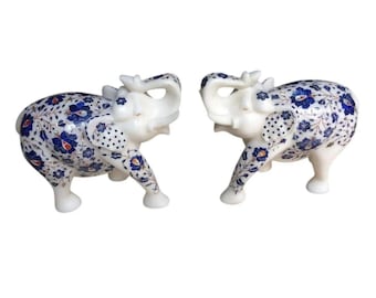 象嵌大理石の象の置物：手作りのインドの装飾品 - Etsy 日本