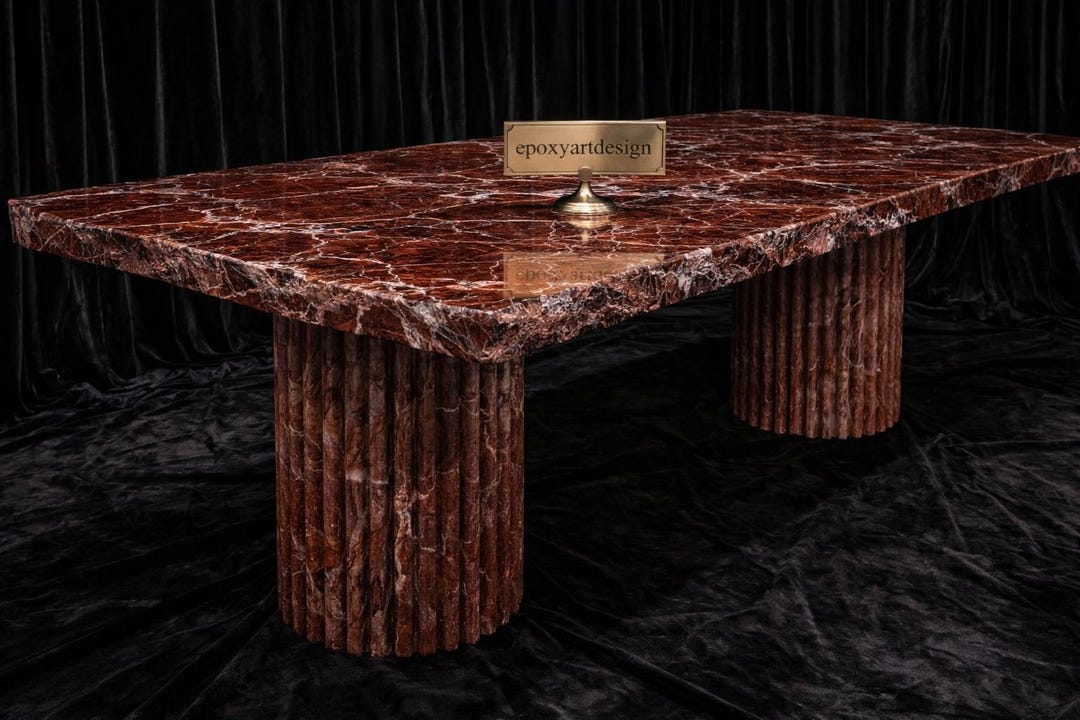 Premium Levanto Red Marble Stone Dining Table With Elegant Modern Stand ...