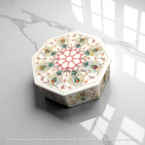 White Marble Jewelry Box Semi Precious Handmade Multicolor Gemstone Inlay Floral Marquetry Personalized Gifts