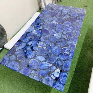 Handmade Blue Agate Table Top: Natural Stone Centerpiece