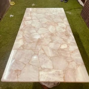 Luxurious Pink Rose Quartz Dining Table / Mid Century Rose Quartz Bar Countertop /  Kitchen Island Slab / Coffee Table Tops