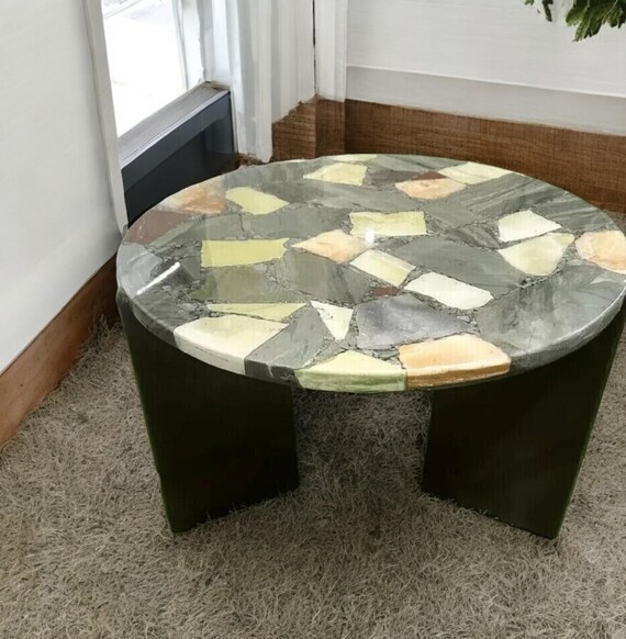 Handmade Agate Stone Table Top: Mid-Century Modern Accent Furniture