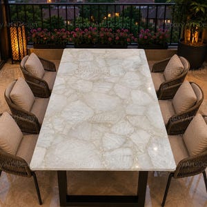White Quartz Stone Dining Table – Luxury White Marble Dining Table – Handmade Modern Custom Furniture