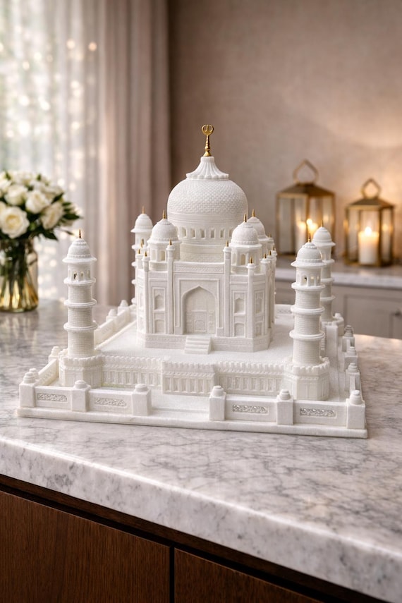タージマハル TAJ MAHALオブジェ アンティーク　インド雑貨　模型 白大理石のタージ・マハルレプリカ彫刻、豪華なタージ・マハル模型