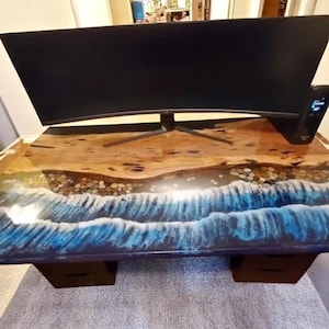 Ocean Epoxy Resin Table, Wood Dining Table, River Console, Handmade Coffee Table, Decorative Art,Natural Acacia Wood