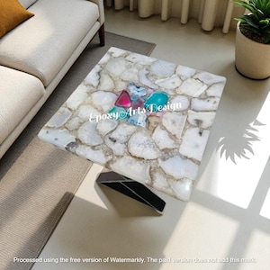 Square Coffee Table Top - White Agate Table Top - Geode Custom Side Table - Personalized Center Table - Handmade Home Decor Furniture