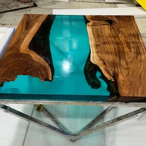 Acacia Wood Epoxy Table: Square Resin Coffee Table, Custom Home Decor
