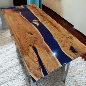 Acacia Wood Epoxy Table Top Rectangular Live Edge Modern Coffee, Bar, Console Table Made To Order Office Meeting Countertop Desk,