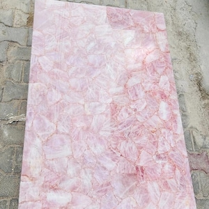 Stone Dining Table Top Handmade Pink Rose Quartz Semi-Precious Conference Room Decor