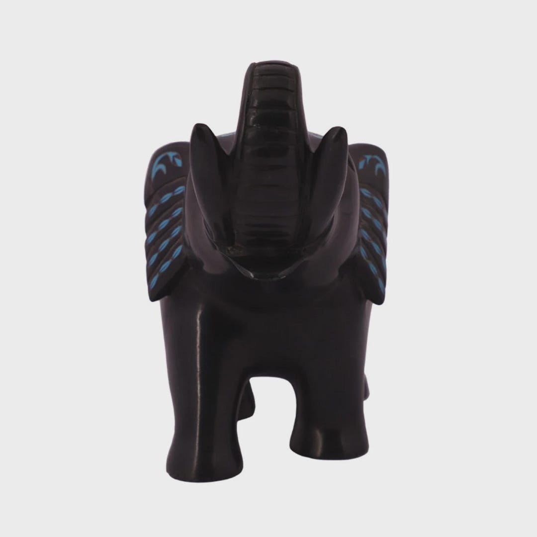 黒大理石の象の彫刻、ターコイズの象嵌石、ホームデコレーション