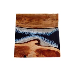 Handmade Square Epoxy River Table: Blue Resin Center Table
