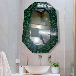 Bathroom Vanity Mirror Frame Natural Malachite Gemstone Inlay Random Mosaic Luxury Home Decor