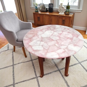 Pink Rose Quartz Round Coffee Table for Hallway Decor Centerpiece { Only Top }