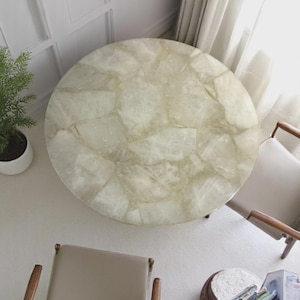 White Agate Table Top / Coffee Table / Sofa Table / Bedroom Furniture/ Mid Century Modern Handmade Design