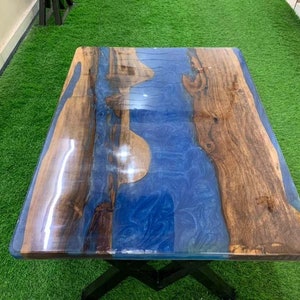 Blue Epoxy Office Meeting Resin Table Top for Conference Room Decor - Kitchen & Dining - Made To Order