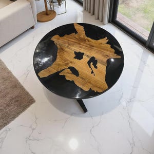 Black Epoxy Acacia Wood Side Table: Handmade Resin Accent Decor