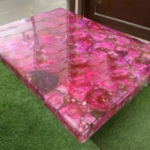 Custom Special Order Dining Table Top Rectangular Shape Modern Interior for Living Room Furniture Made In India Natural Pink Agate Gemstone