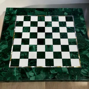 Malachite Chess Table, Unique Chess Board, Marble Chess Set, Gift for Dad, Handmade Chess Board, Marble Chess Set Game, Playroom Decor