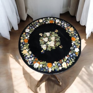 Pietra Dura Marble Center Table Top for Outdoor & Indoor Floral Inlay Gemstone Valentines Day Gift