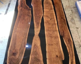 Handmade Black Epoxy Table Top,Resin Dining Table, Epoxy Coffee Table, Natural Wood Table, River Table Top, home, office furniture and decor