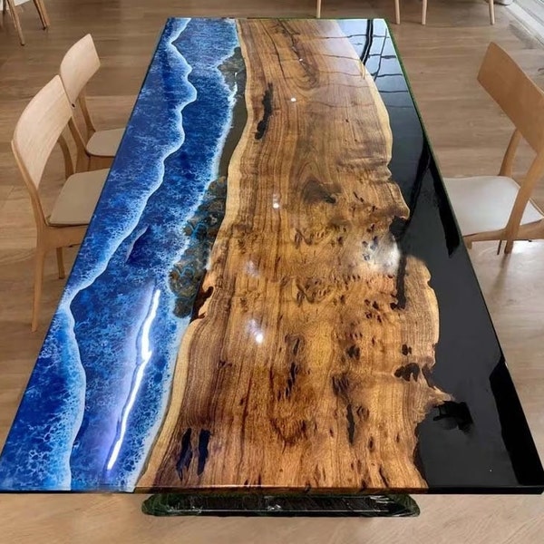 Personalized Epoxy Resin Table, Customized Live Edge Countertops, Ocean Epoxy Resin Dining Table Top, Dining Room Table, Living Room Table