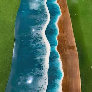 Ocean Beach Resin Table – Handmade Acacia Wood River Coffee Table for Home