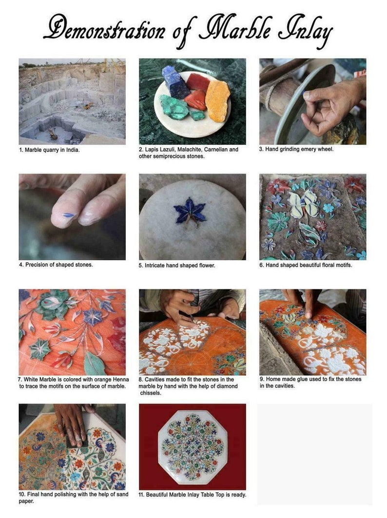 Round Marble Coffee Table Top Custom Handmade Living Room & Hallway