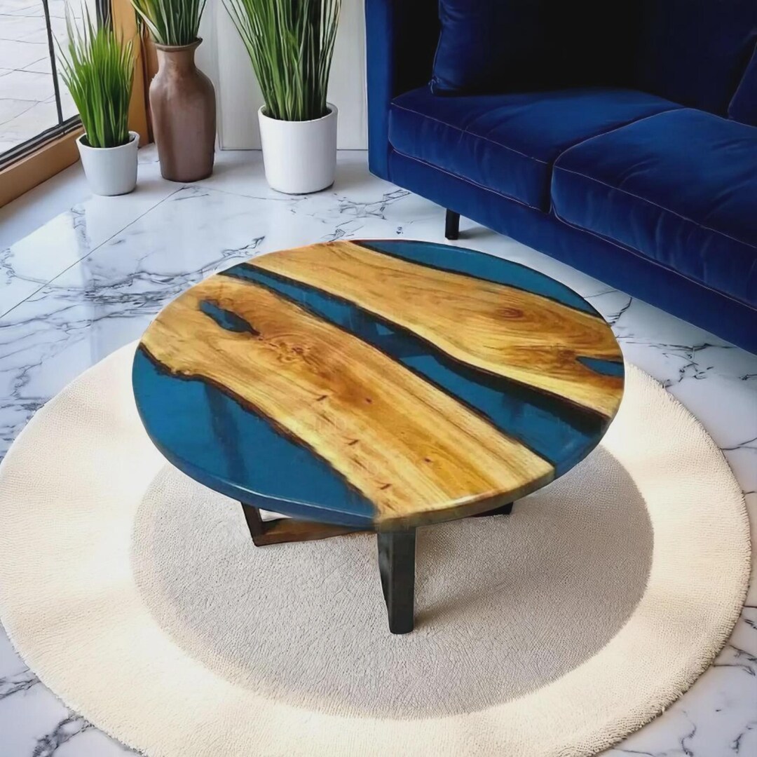 Living Room Round Coffee Table Made to Order Resin River Wooden Epoxy ...