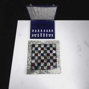 Handmade Gemstone Inlaid Marble Chess Set: Decorative Board with Pieces