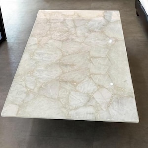 White Crystal Quartz Center Table Top for Kitchen & Dining Room Centerpiece Handmade Stone Countertop Living Room Accent Furniture
