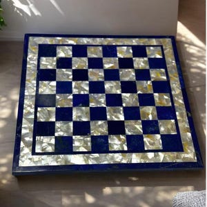 Staunton Handmade Chess Board Game Set, Semi Precious Lapis Mop Inlaid Stones, Marble Chess Board Only, Luxury Marble Chess, Christmas Gift