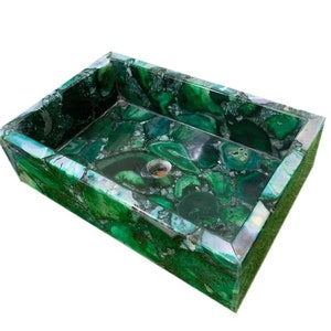 Stone Vessel Sink,Green Agate Sink, Stone Sink Bowl, Rectangle Sink for Bathroom, Agate Sink, Luxury Home Interior Decors