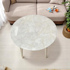 White Quartz Table Top, Stone Coffee Table, White Agate Table, Crystal Round Table, Home Decor