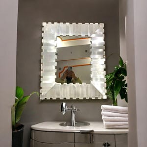 Selenite Gemstone Mirror, Selenite Mirror, Selenite Inlay Mirror, Home and Living Mirror, Bathroom Vanity Mirror, Wall Hanging Arts