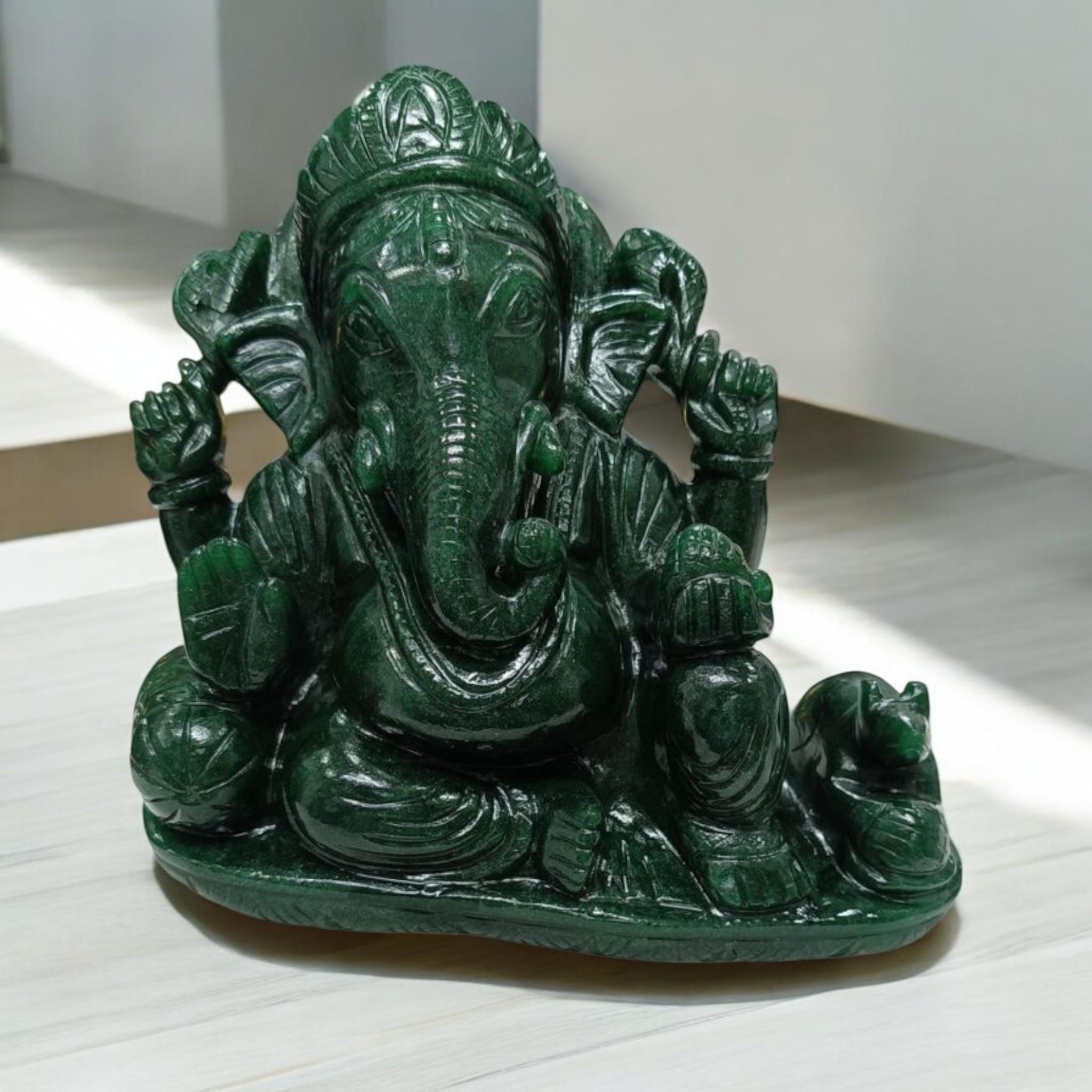 天然翡翠石ガネーシャ神像 幸運のお守り＆ヴァーストゥホーム