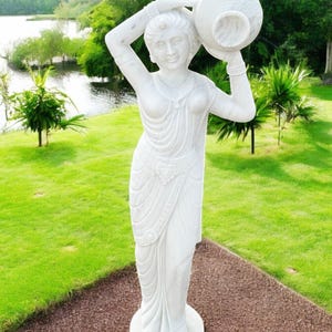 Marble Lady Statue Handmade Intricate Sculpture Art Outdoor & Indoor Garden Decor Piece