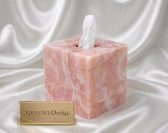 高級ピンクオニキス製ティッシュボックスカバー – 手作りの天然石ホルダー、エレガントなバスルーム用化粧台アクセサリー、モダンなホームデコレーション
